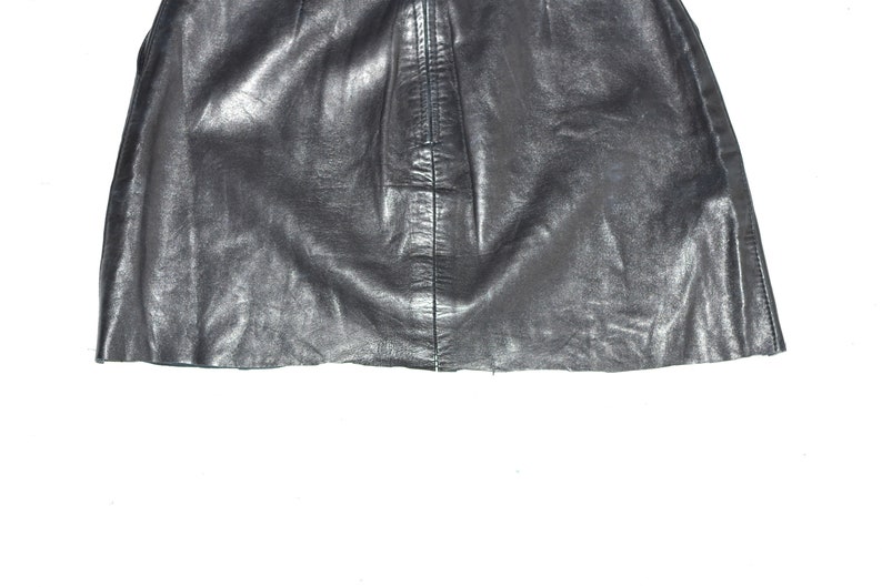 Vintage Black Real Leather Straight Pencil Short Length Skirt Size UK6 W27 image 8