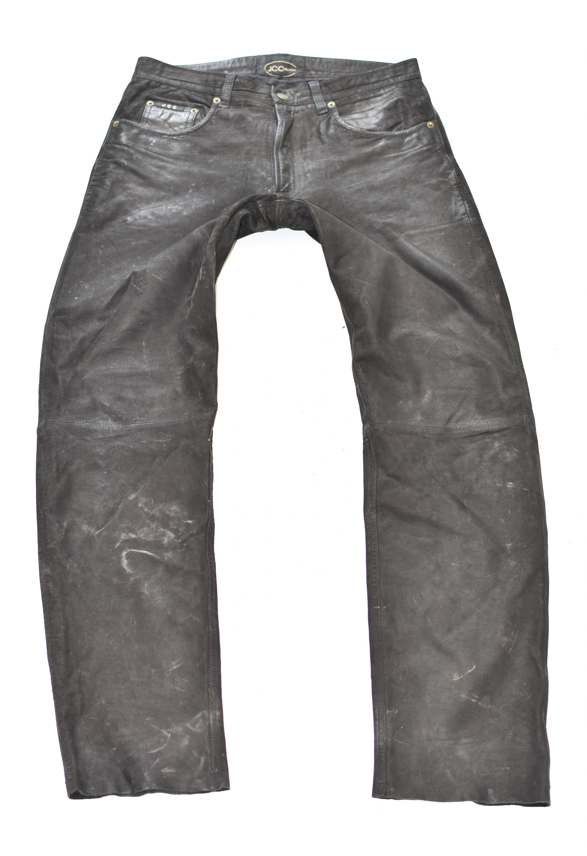 Image of Vintage Black Real Leather Jcc Biker Motorcycle Men's Trousers Pants Size W33" L32"