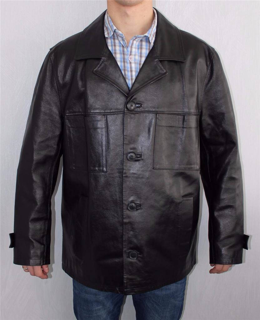 Image of Vintage Black Genuine Leather Full Circle Hips Length Slouch Button Biker Men's Coat Jacket Size Xl