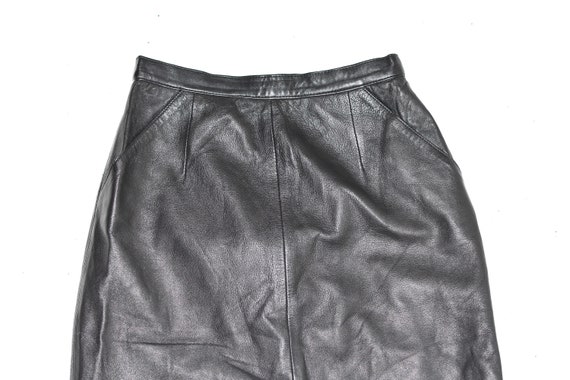Vintage Black Real Leather Straight Pencil Knee L… - image 4