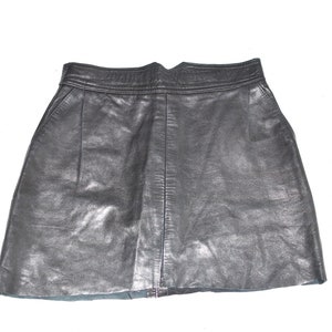 Vintage Black Real Leather Straight Pencil Short Length Skirt Size UK6 W27 image 4