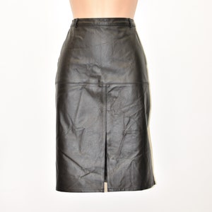 Vintage Black Real Leather Straight Pencil Knee Length Skirt Size M W30 L22 image 1