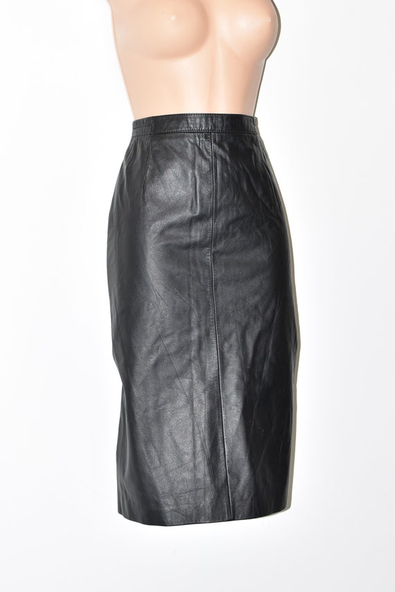 Vintage Women s Real Leather Straight Pencil Knee Length Black Skirt Size UK12 W30 Etsy UK