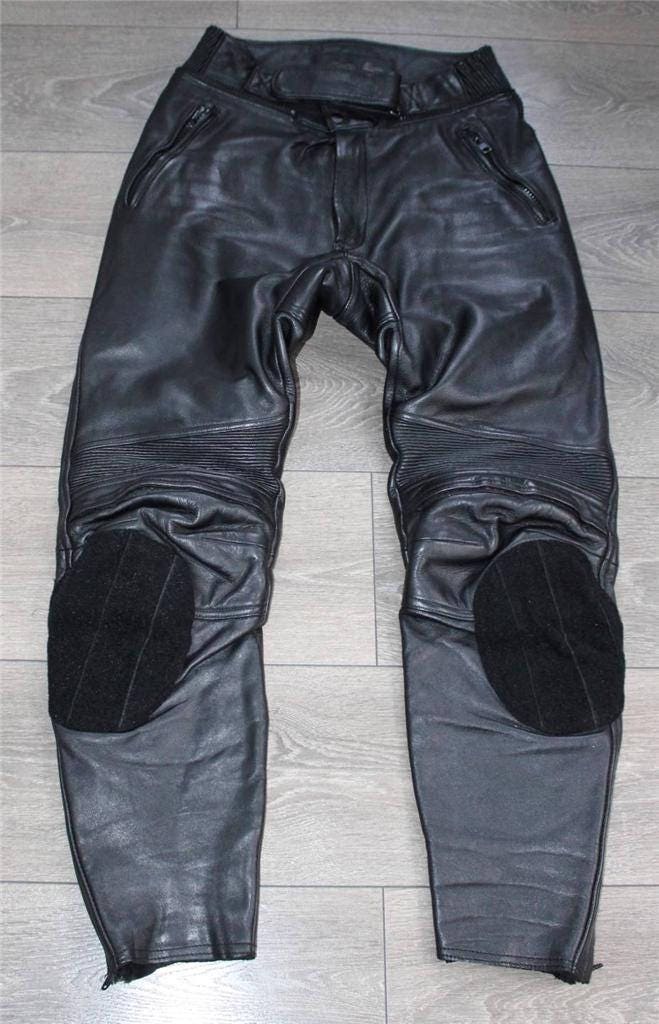 Image of Vintage Black Genuine Leather Polo Amour Sport Biker Men's Trousers Jeans Pants Size W31" L28"