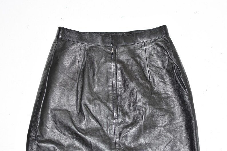 Vintage Women's Real Leather Straight Pencil Knee Length Black Skirt Size UK6 W25 image 8