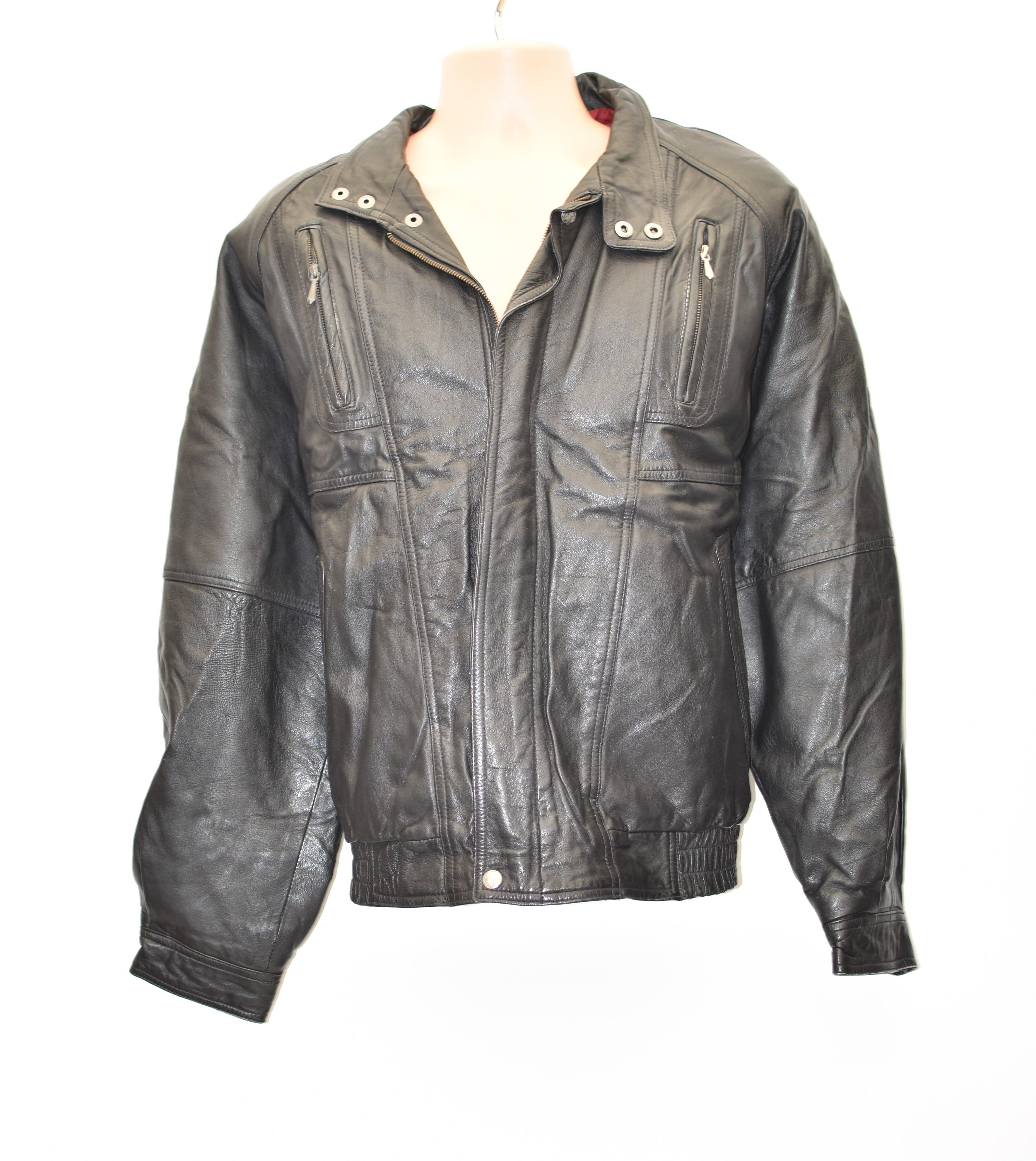 Image of Vintage Black Real Leather Casual Club Bomber Hips Length Biker Men's Coat Jacket Size Xl