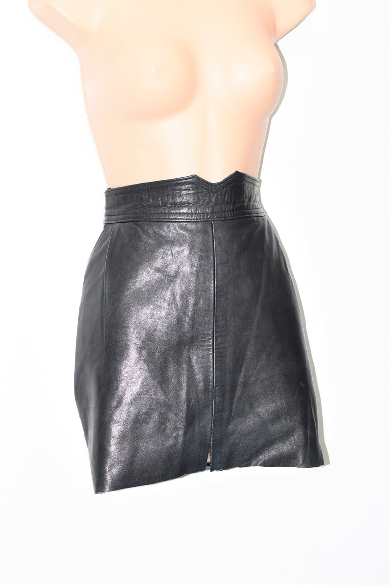 Vintage Black Real Leather Straight Pencil Short Length Skirt Size UK6 W27 image 2