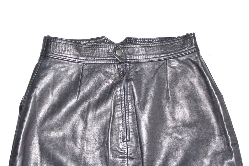 Vintage Black Real Leather Straight Pencil Short Length Skirt Size UK6 W27 image 7