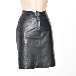 Vintage Black Real Leather PAPRIKA Straight Pencil Short Length Skirt Size UK16 W31 image 2