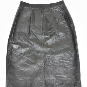 Vintage Women's Real Leather Straight Pencil Knee Length Black Skirt Size UK6 W25 image 7