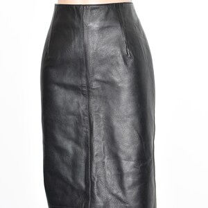 Vintage Black Real Leather ZIGGA Straight Pencil Knee Length Skirt Size UK12 W32 image 2