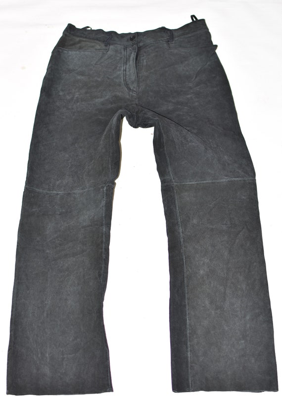 Vintage Black Real Leather C.N.C Bootcut Biker Casual Women s