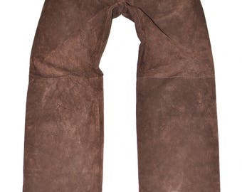 Vintage Brown Genuine Leather HARRODS Straight Leg Biker Casual Women's Trousers Pants Jeans Size W30" L32"