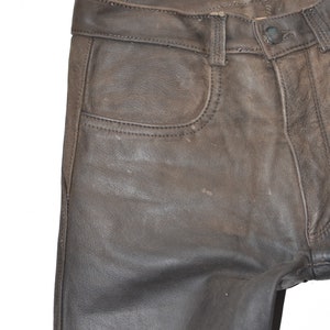 Vintage Men's Real Leather Motorcycle Biker Brown Trousers Pants Size W30 L33 image 3