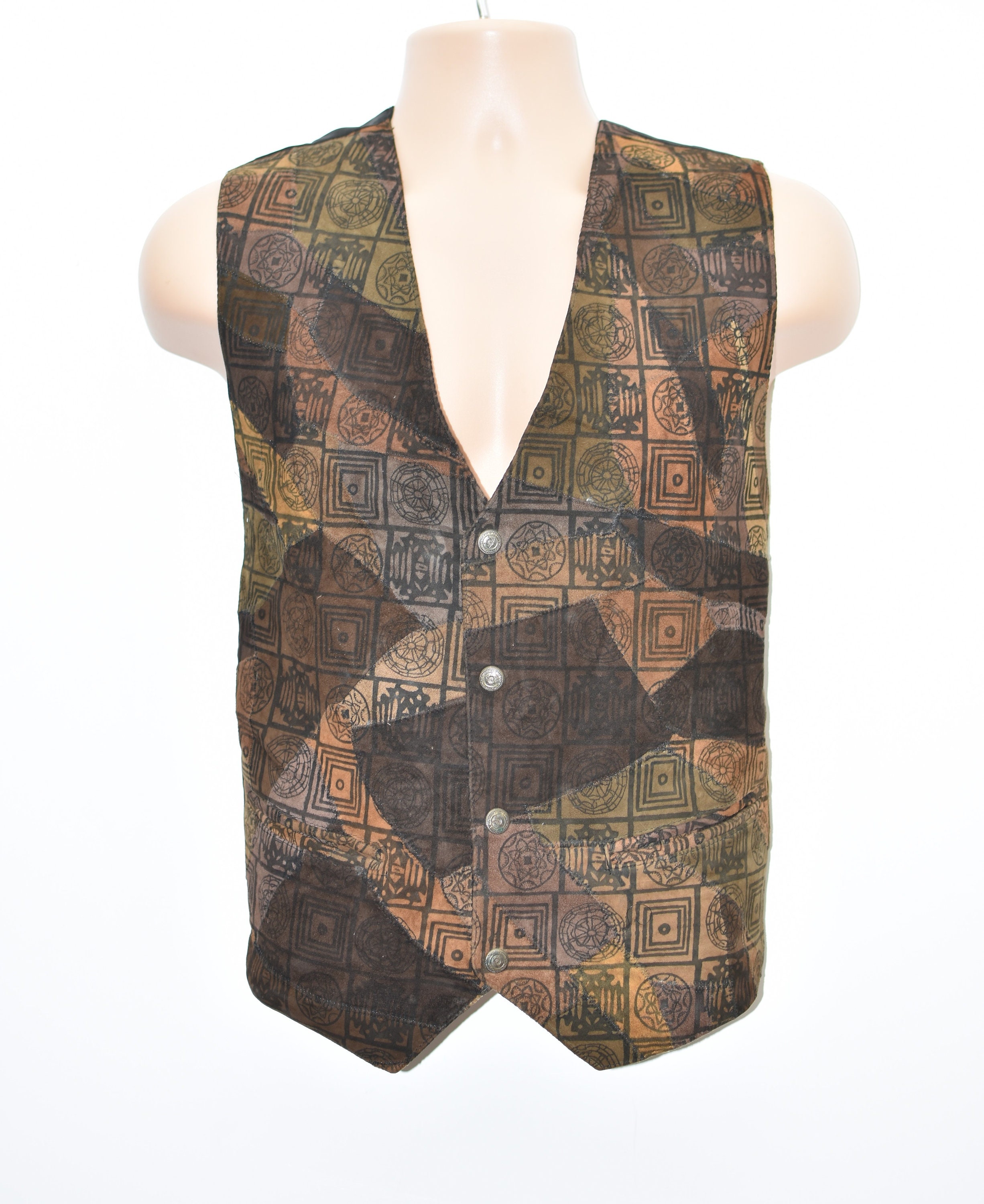 Image of Vintage Brown Real Leather C&a Cowboy Western Biker Vest Men's Waistcoat Size L