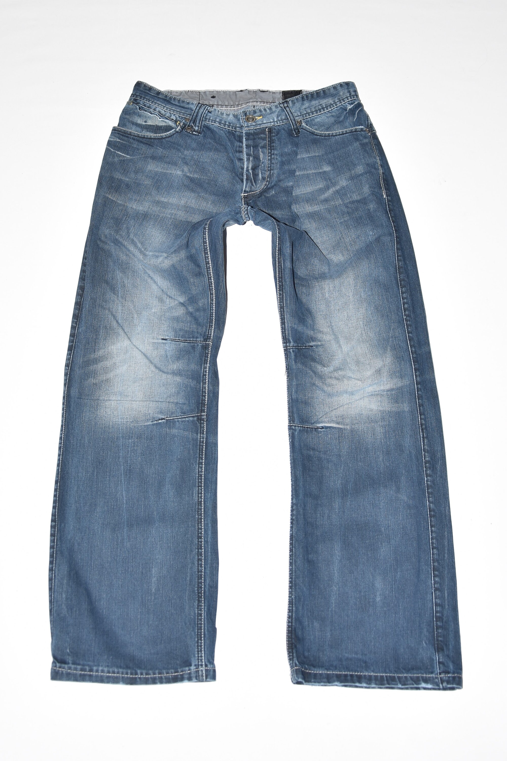 Image of Blue Denim Jack&jones Straight Leg Button Fly Stonewashed Men's Jeans Size W33" L30"