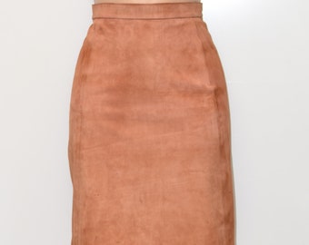 vintage Brown Real Leather Pencil Straight Knee Length Skirt Size UK8 W27 »