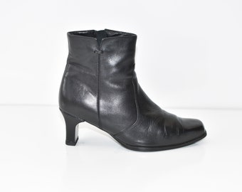 Bottines vintage en cuir véritable noir ALTONEN milieu talon Zip bottes femmes chaussures chaussons taille UK5 US7 38.