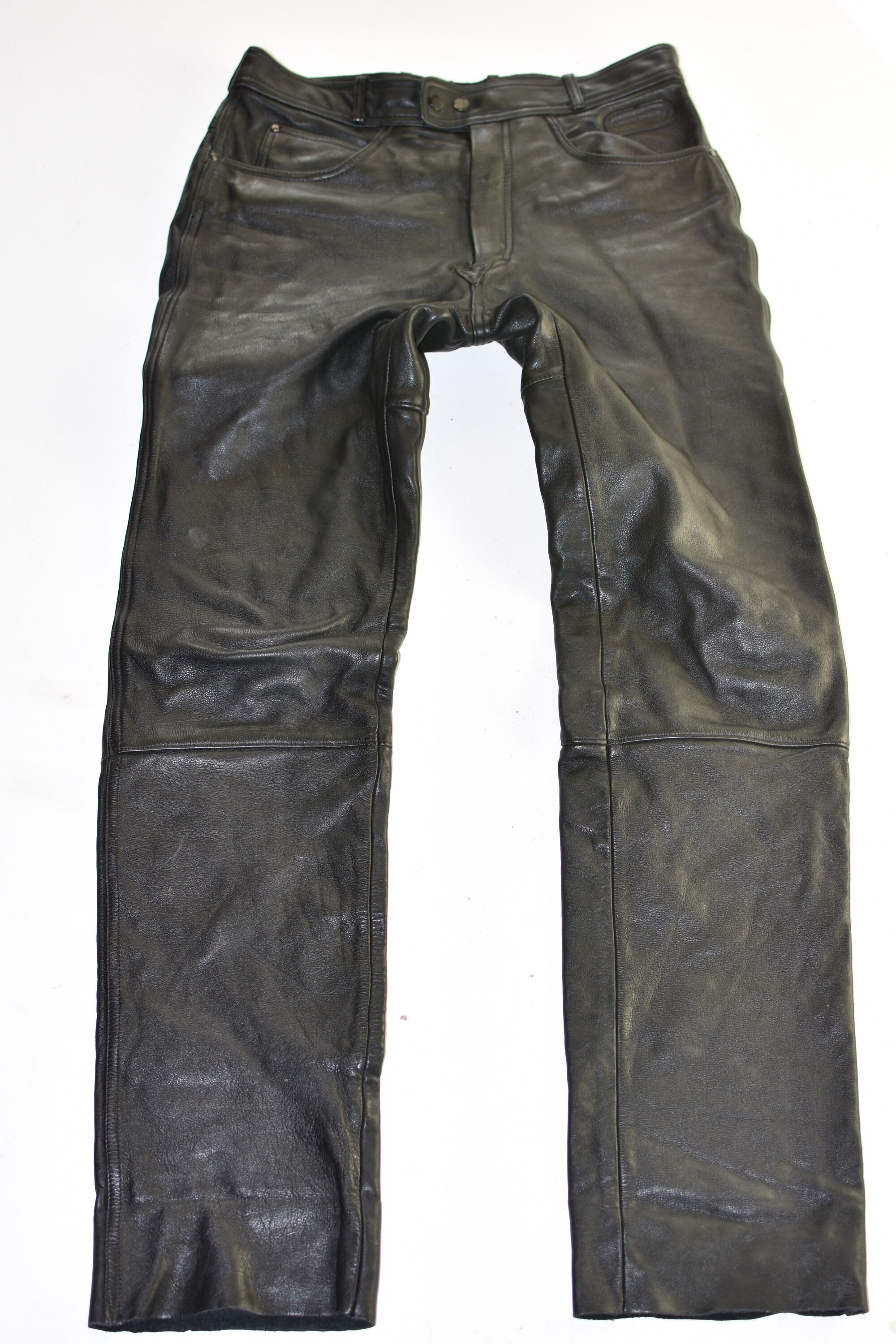 Image of Vintage Black Real Leather Hein Gericke Biker Motorcycle Men's Trousers Pants Size M W32" L35"