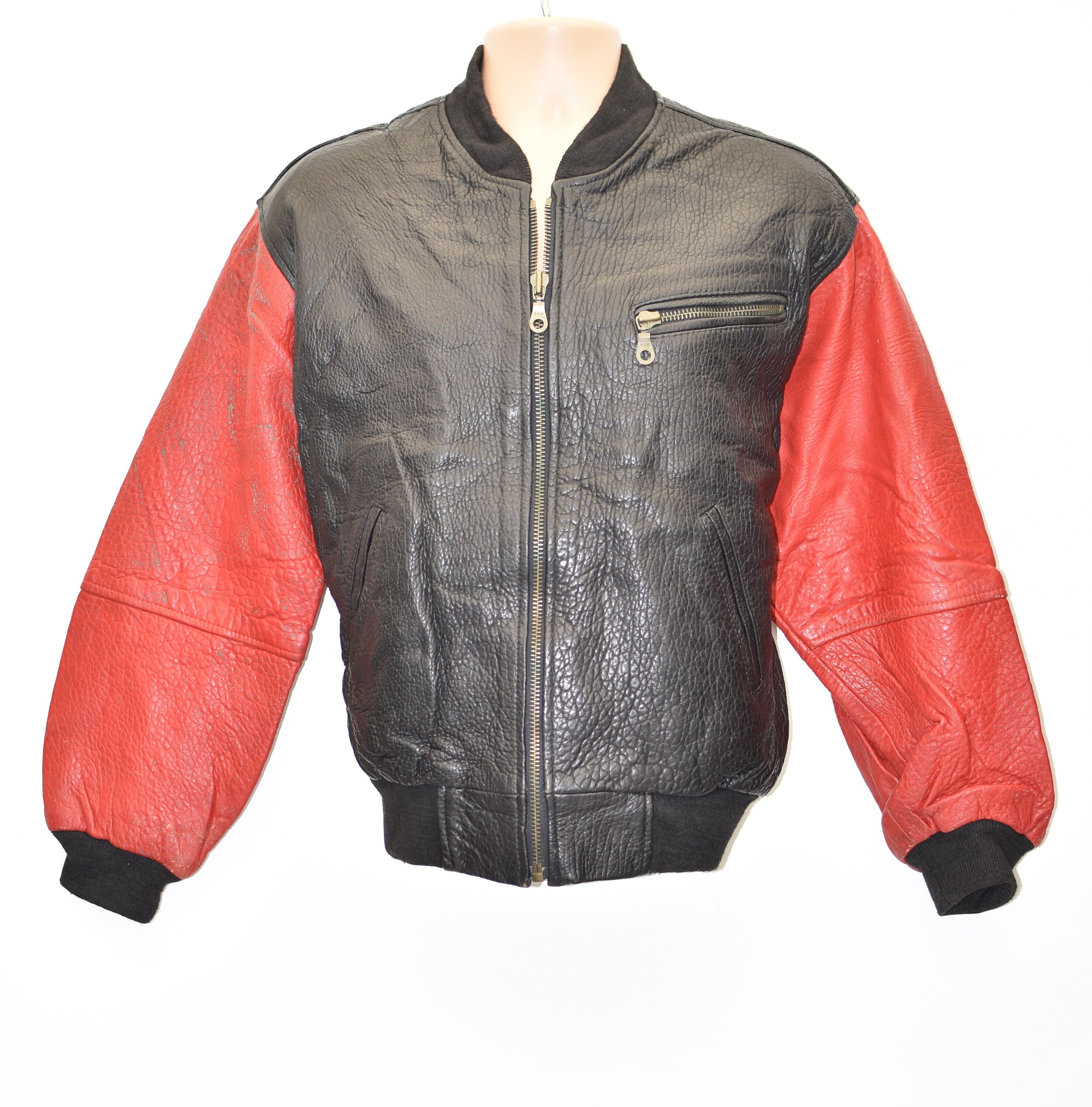 Image of Vintage Black Real Leather Bomber Hips Length Biker Men's Coat Jacket Size L