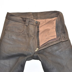 Vintage Men's Real Leather Motorcycle Biker Brown Trousers Pants Size W30 L33 image 5