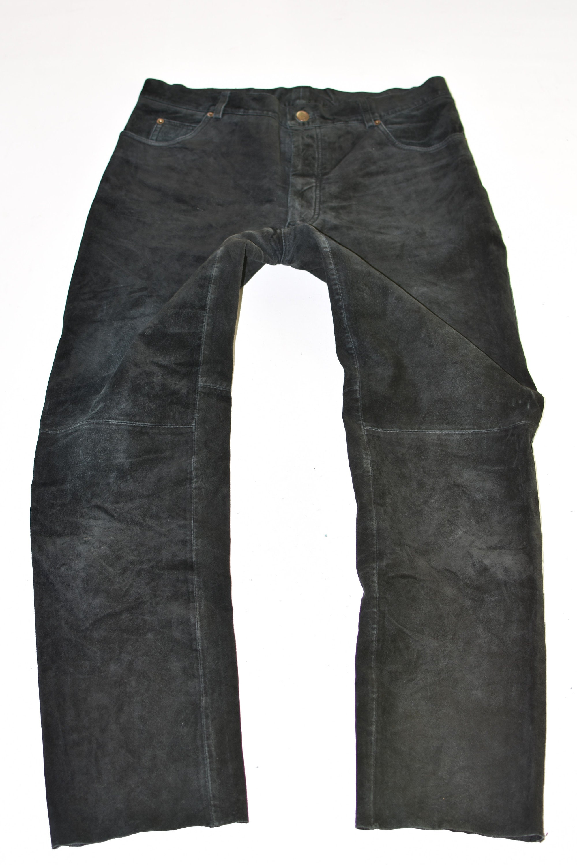 Image of Vintage Black Real Leather Gipsy Biker Motorcycle Men's Pants Trousers Size W34" L31"