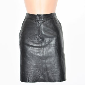 Vintage Black Real Leather PAPRIKA Straight Pencil Short Length Skirt Size UK16 W31 image 1