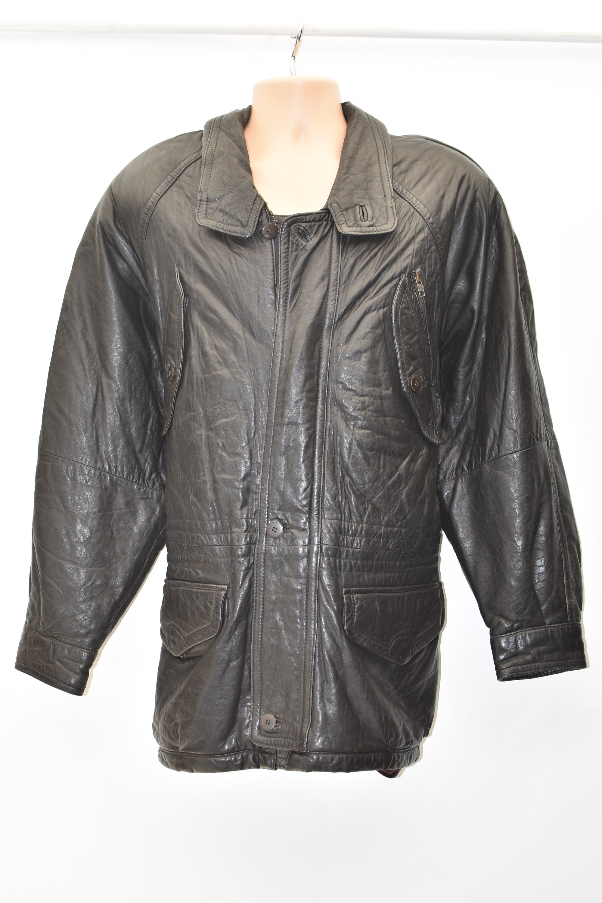 Image of Vintage Black Genuine Leather Liberty Hips Length Parka Biker Men's Coat Jacket Size Xl