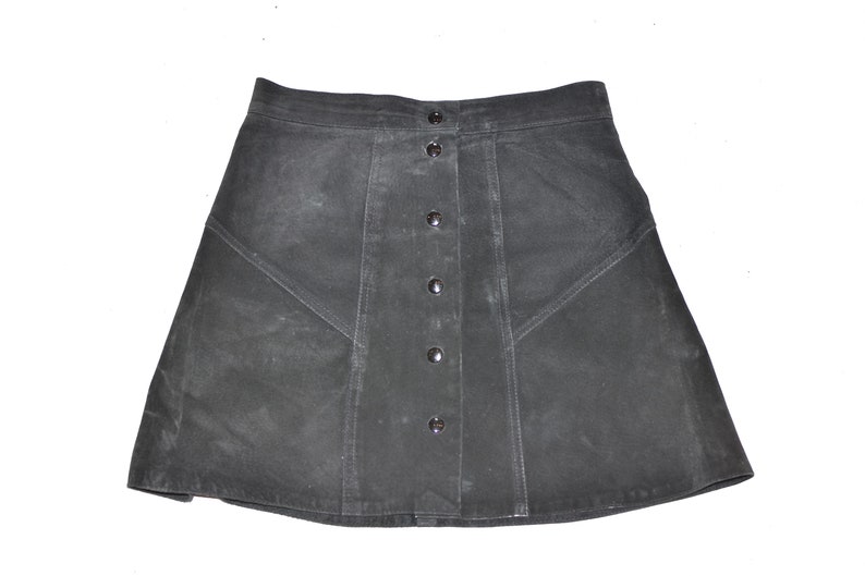 Vintage Black Real Leather ATTENTION Straight Pencil Short Length Skirt Size W27 L16 image 3