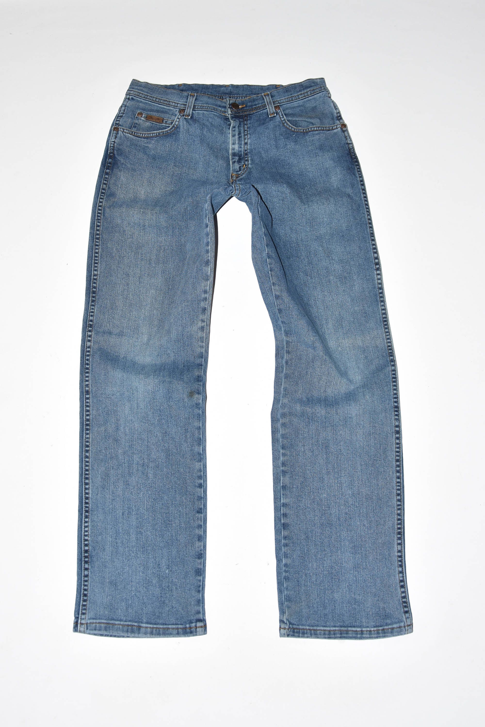 Image of Vintage Blue Denim Wrangler Texas Stretch Straight Leg Zip Men's Jeans Size W31" L32"