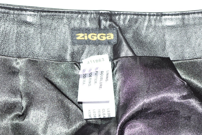 Vintage Black Real Leather ZIGGA Straight Pencil Knee Length Skirt Size UK12 W32 image 10