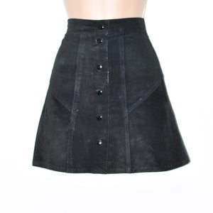 Vintage Black Real Leather ATTENTION Straight Pencil Short Length Skirt Size W27 L16 image 1