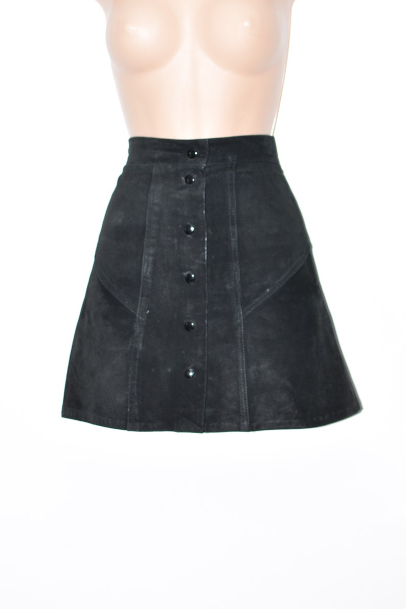 Vintage Black Real Leather ATTENTION Straight Pencil Short Length Skirt Size W27 L16 image 1