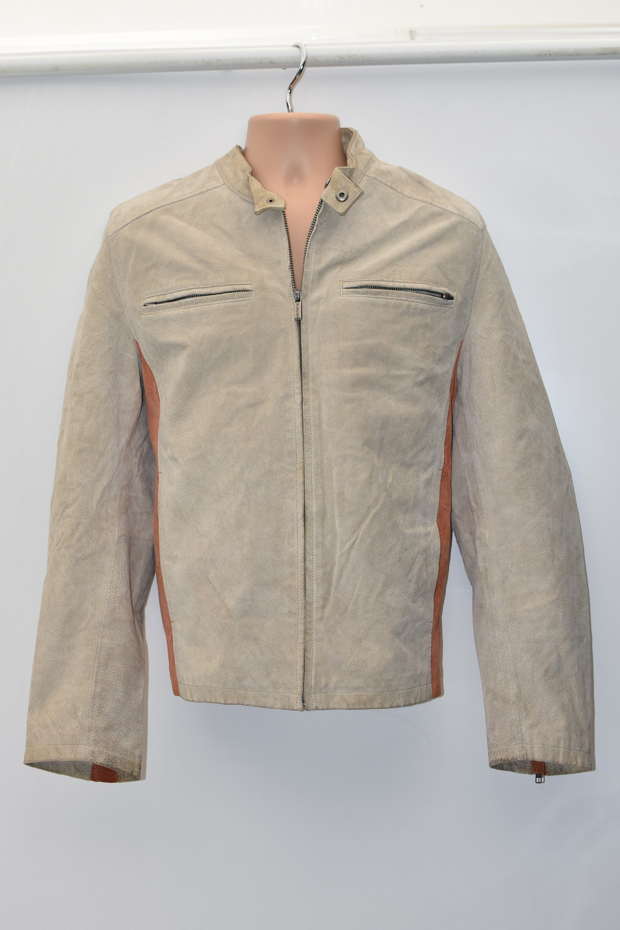 Image of Vintage Brown Genuine Leather Wilsons Hips Length Zip Biker Men's Coat Jacket Size L