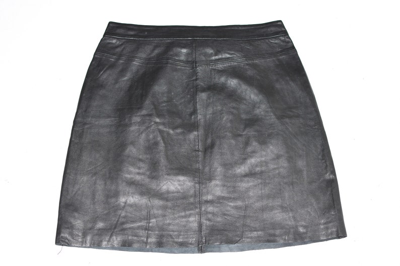 Vintage Black Real Leather PAPRIKA Straight Pencil Short Length Skirt Size UK16 W31 image 6