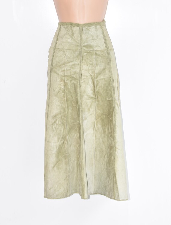 Green leather flare clearance skirt