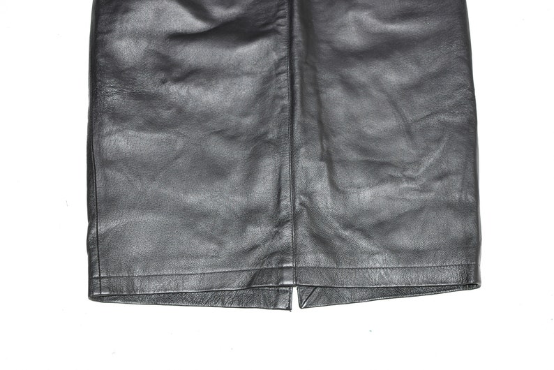 Vintage Black Real Leather ZIGGA Straight Pencil Knee Length Skirt Size UK12 W32 image 5