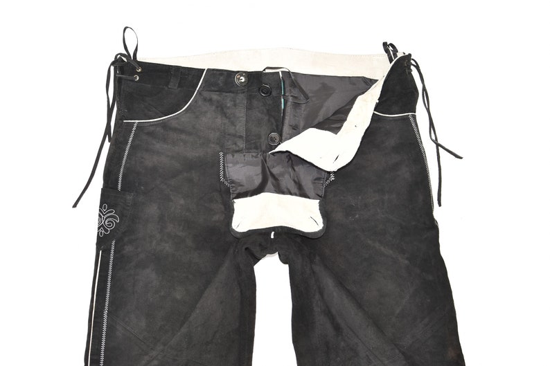 Vintage Black Genuine Leather NATURAL LIFE Bavarian Biker Straight Leg Men/'s Jeans Trousers Pants Size W40 L30