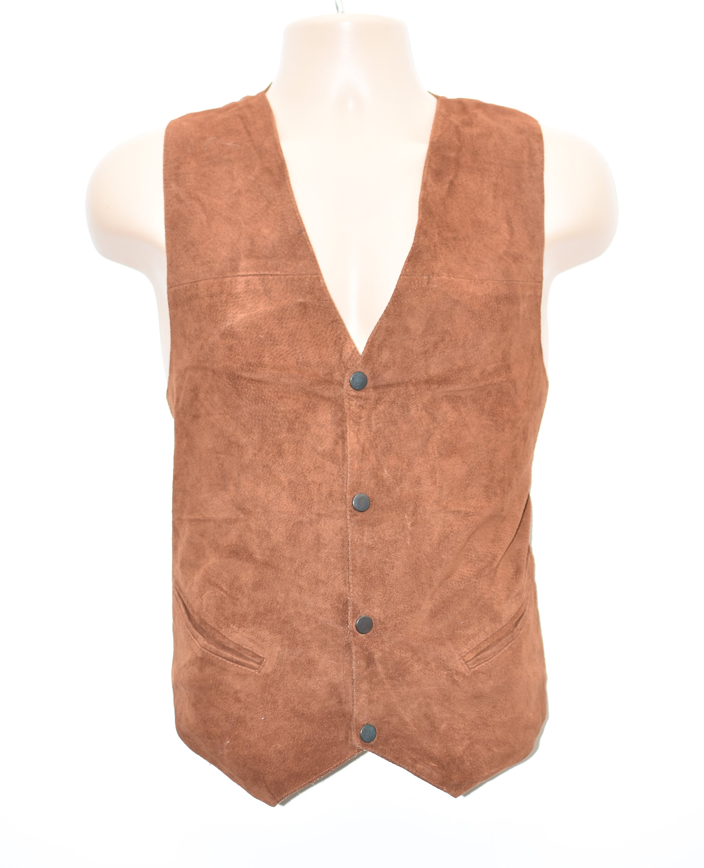 Vintage Brown Real Leather DOCKERS Western Biker Vest Men's Waistcoat Size XL