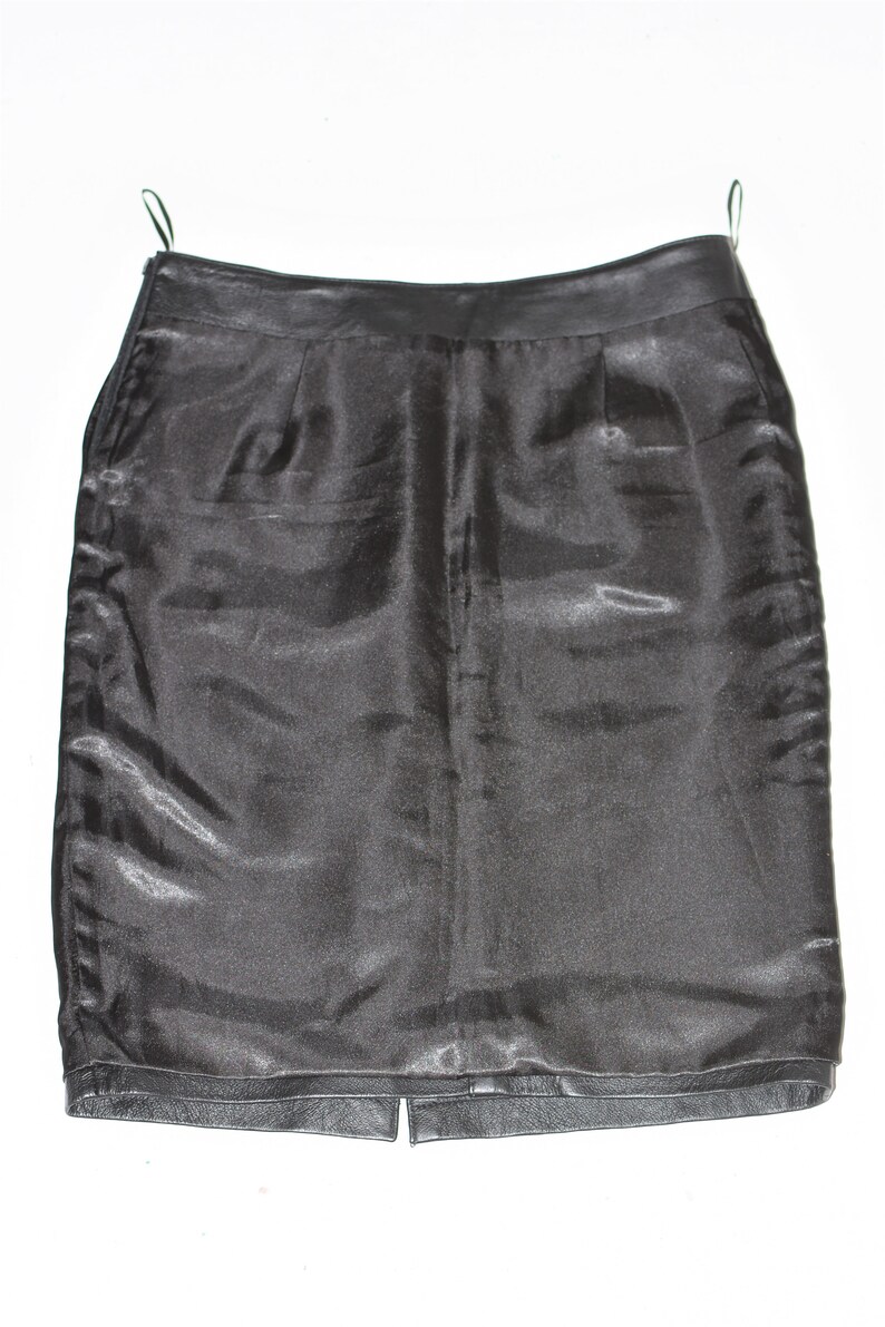 Vintage Black Real Leather ZIGGA Straight Pencil Knee Length Skirt Size UK12 W32 image 9