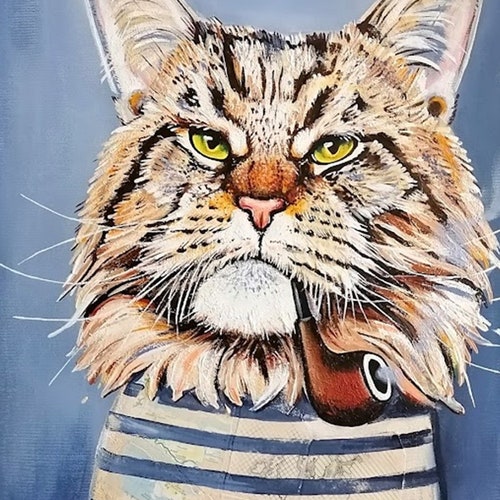 SEA CAT, Cats, Acrylic Painting, On Canvas .br SEA CAT, Cats, Acrylic Painting, On Canvas .br