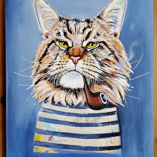 SEA CAT, Cats, Acrylic Painting, On Canvas .br SEA CAT, Cats, Acrylic Painting, On Canvas .br