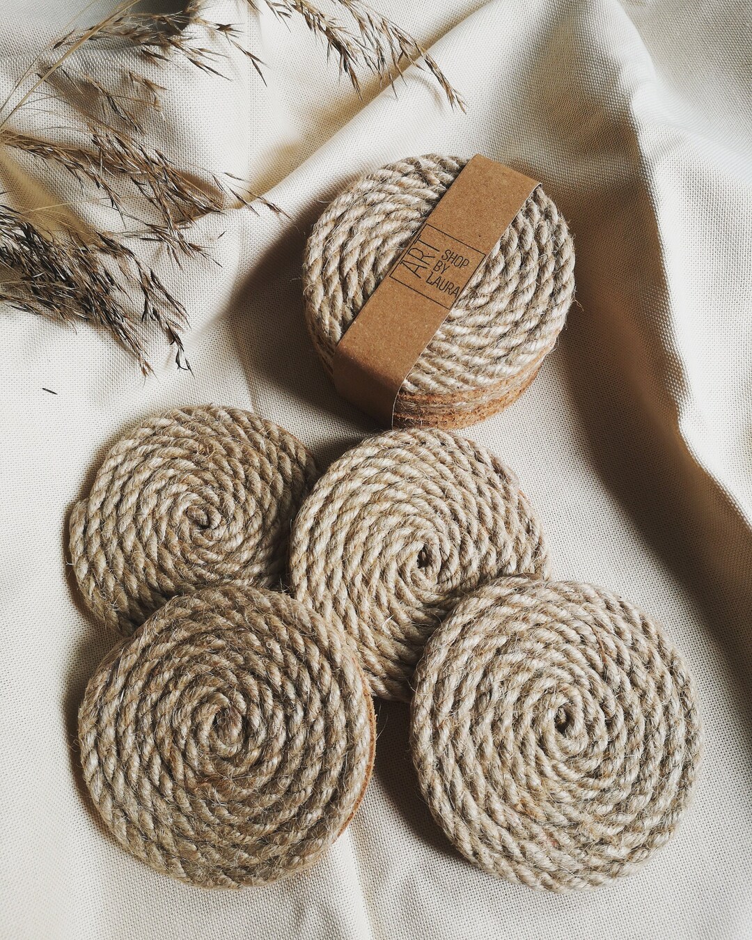 Jute Coaster Set Natural Rope Coasters Farmhouse Home Decor Etsy