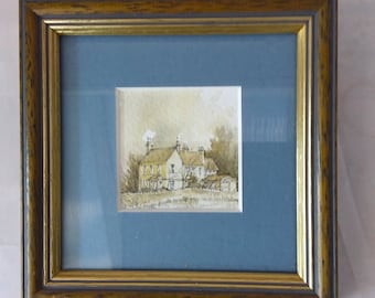 Miniature watercolour and ink picture by Peter Westley St Elizabeths Eastcombe