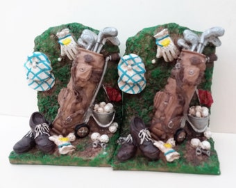 Golf gift, home decor book ends, Golf clubs and kit, gift for a golfer, golfers gift, decorative bookends, gift for a golfer, book ends.