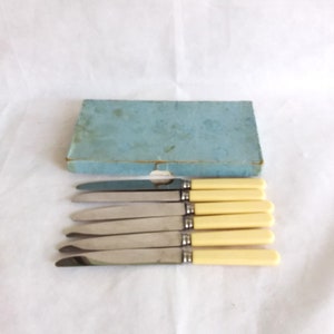 Boxed cutlery, vintage 9.25&quot; serated edge made by Peeredge stainless flatware from the 1950s&#39; to 60s&#39;. Clean unused.