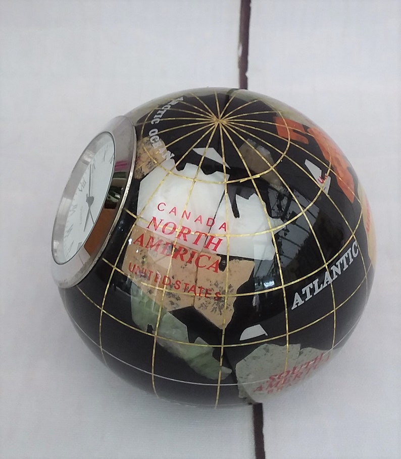 Globe Clock Paperweight With Quartz Clock Dark Blue Heavy Etsy