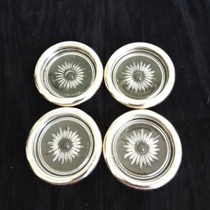 Glass coasters, 4 x cut glass and silver plated  4&quot; coaster for wine glasses. Table decor drinks coasters.