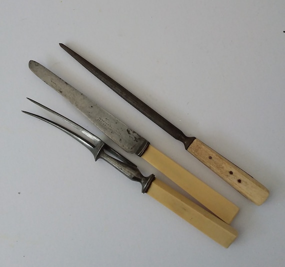 Carving Knife Set Parkin And Marshall Cutlers Faux Bone Etsy