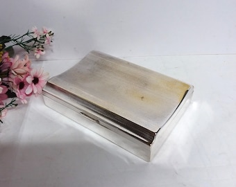 Cigarette box, State Express Cigarettes, silver metal box with wooden inner. Made in England.